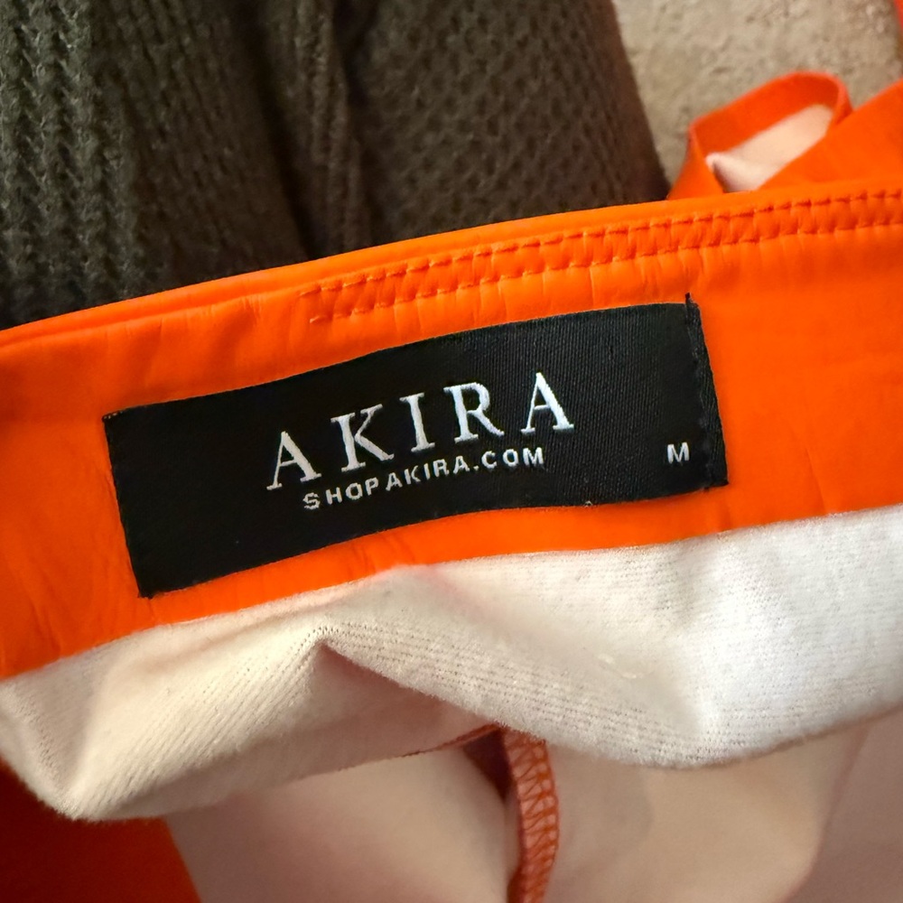 AKIRA Pleather Cut Out Midi Dress Vibrant Orange Strapless Baddie Club Going Out - Picture 14 of 16
